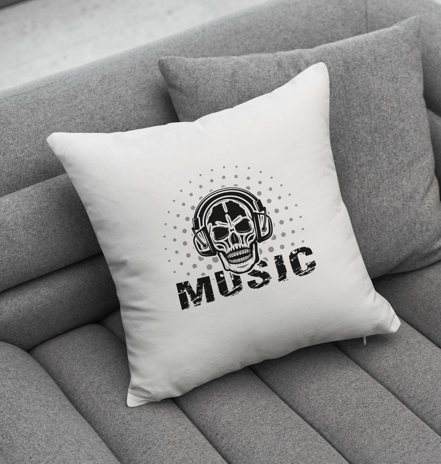 Skull In Headphones Design Cushion