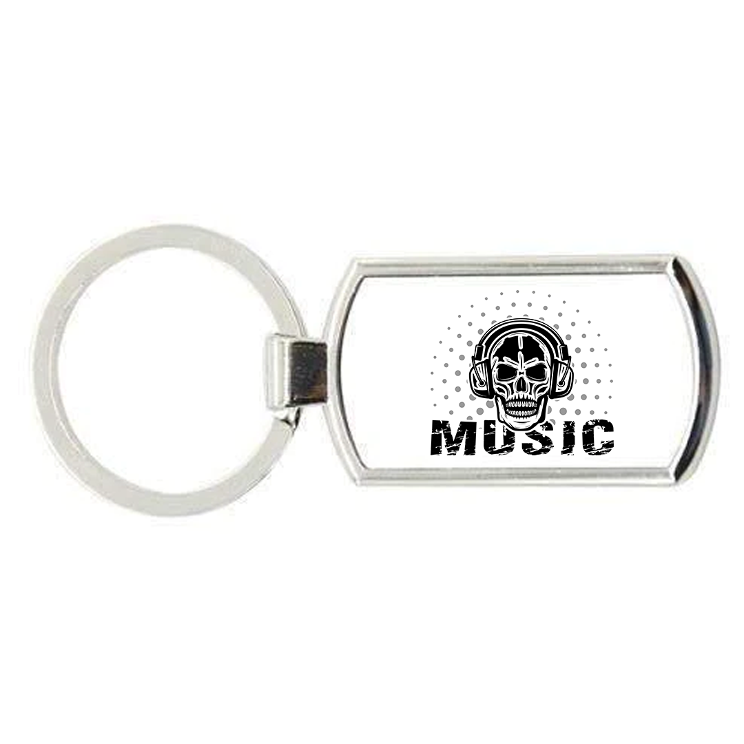 Skull In Headphones Metal Keyring