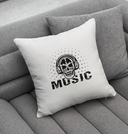 Skull In Headphones Design Cushion