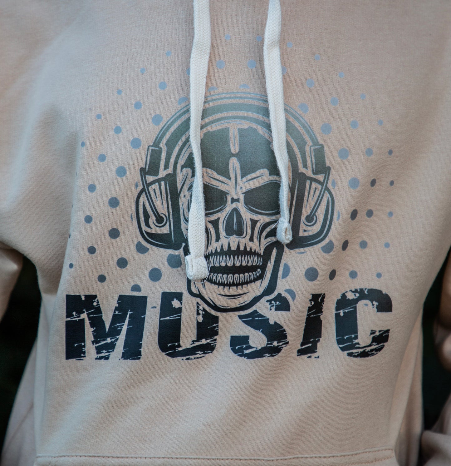 Skull In Headphones Custom Printed Adults Hoodie