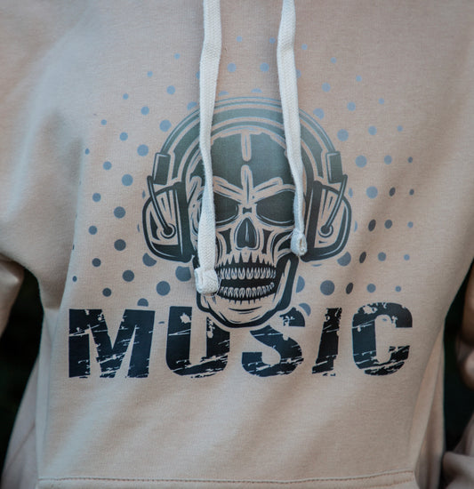 Skull In Headphones Custom Printed Adults Hoodie