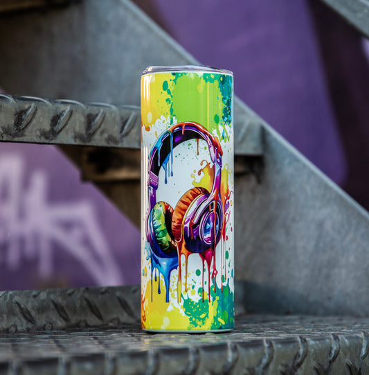 Watercolour Headphones Design 20oz Insulated Glow in the Dark Tumbler