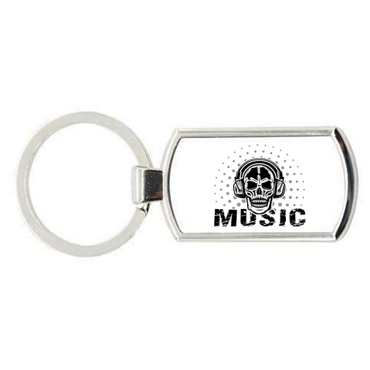 Skull In Headphones Metal Keyring