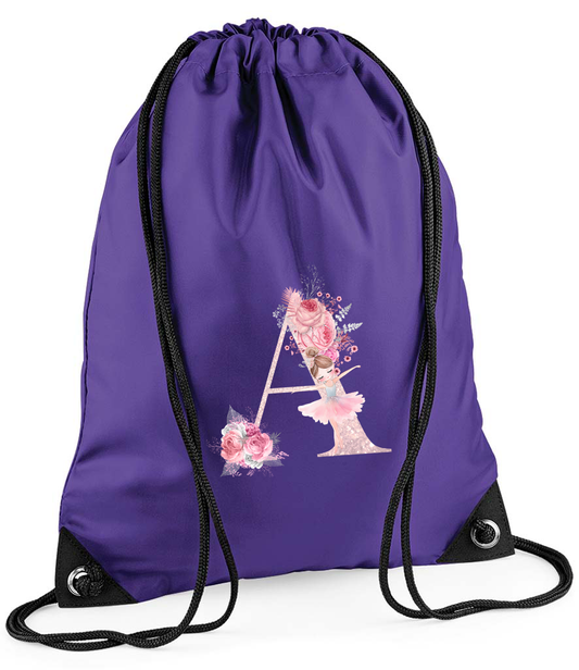 Ballerina Initials Personalised Drawstring Bag
