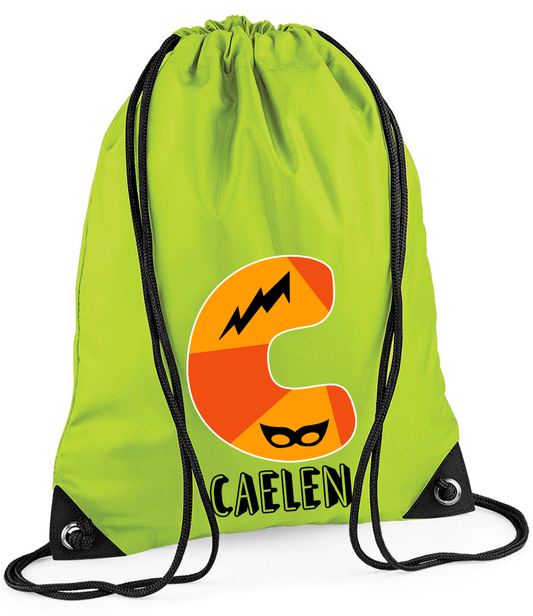 Superhero Initials Personalised Drawstring Bag